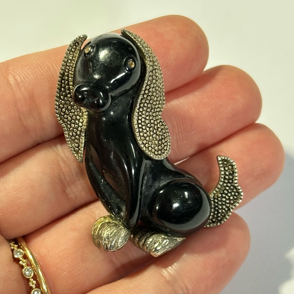 Vintage MCM Plastic Lucite Collie Spaniel Dog Brooch Grandmacore 50s 60s